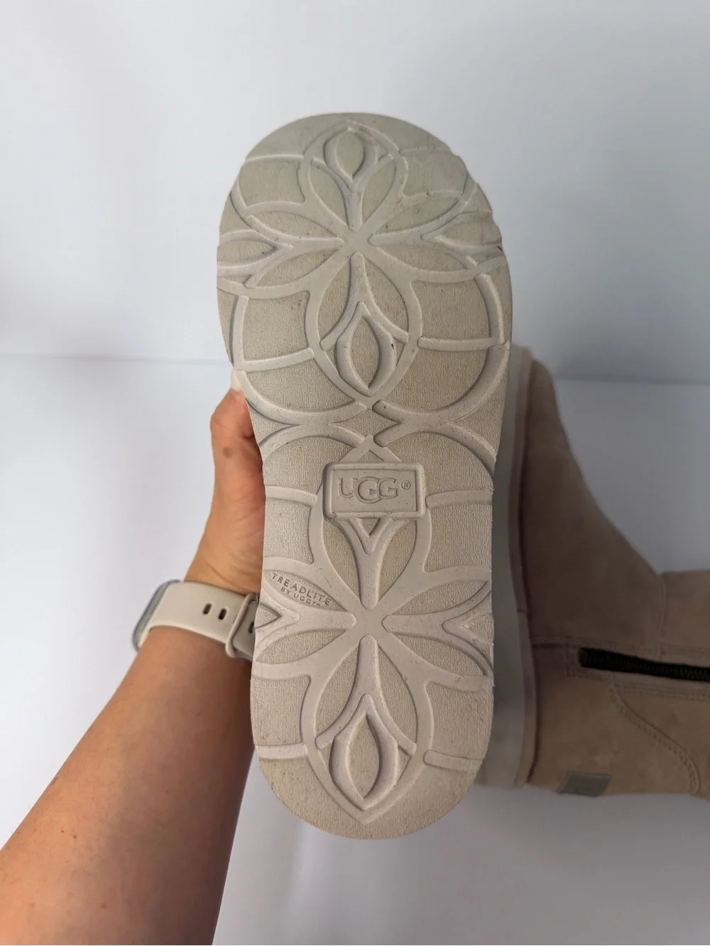 UGG Women’s Suede Shearling-Lined Ankle Boots in Taupe